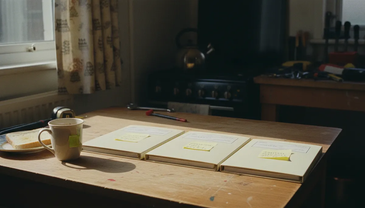 Three insurance policy folders laid out on a desk labelled with different cover types