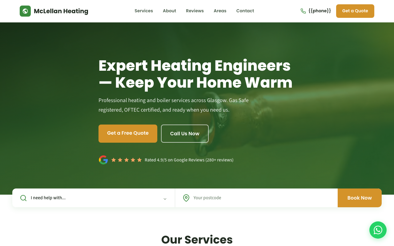 Heating Engineer website example